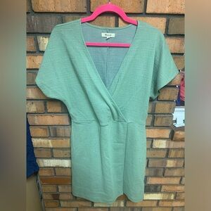 Madewell textured short sleeve V-Neck Wrap Dress is Sage Green